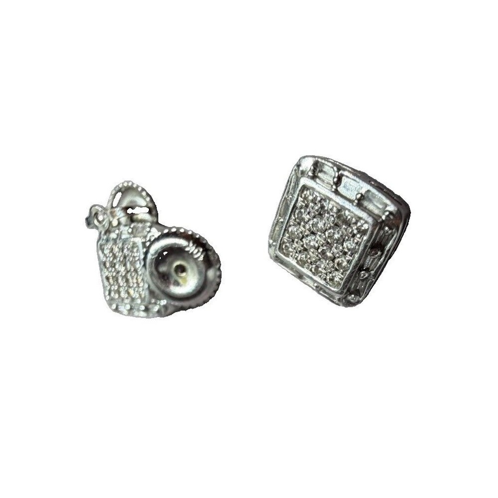 10K Real Solid White Gold Earrings, Signed, Natural Diamonds 2.12ct